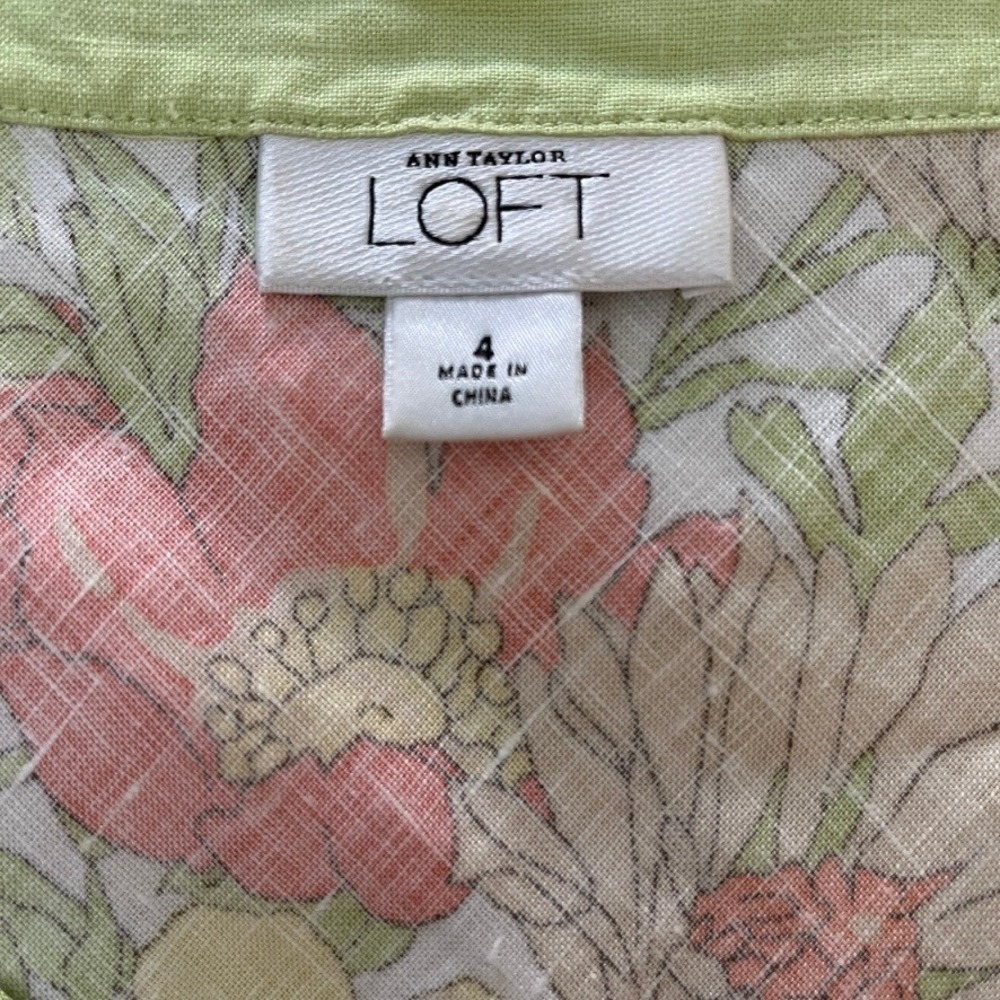 100% Linen Floral Skirt Set Cottagecore Garden Party Coquette Sz 4 LOFT - Picture 3 of 10